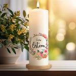 Große Kerze "Blumenkranz" zu Ostern