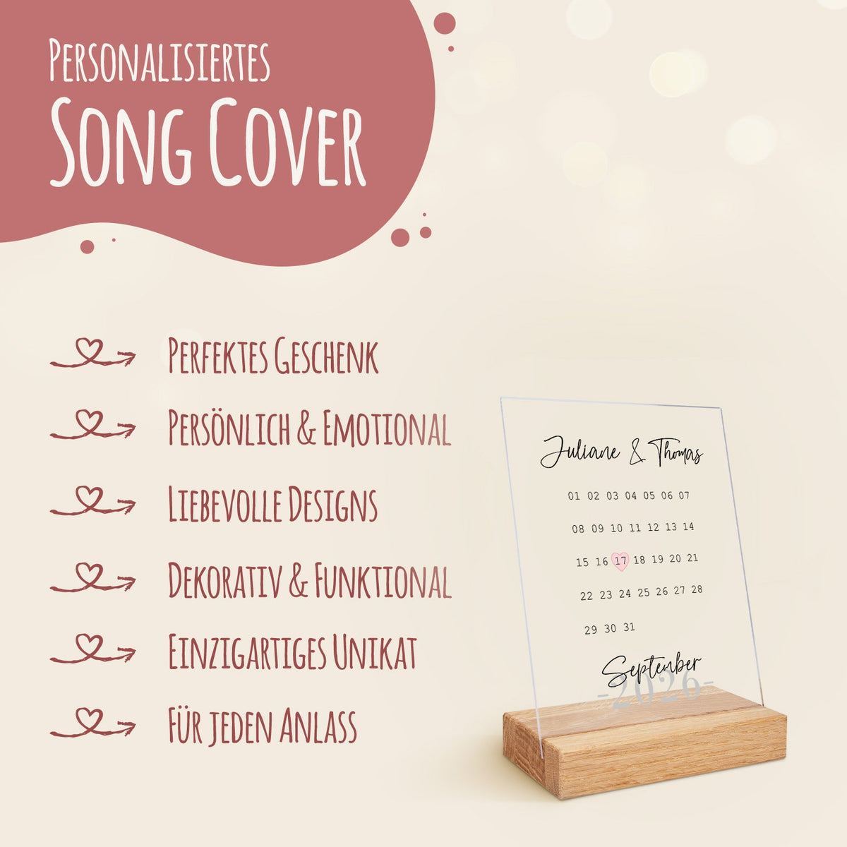 Personalisierter Kalender auf Acrylglas - Geschenk mit Namen & Datum