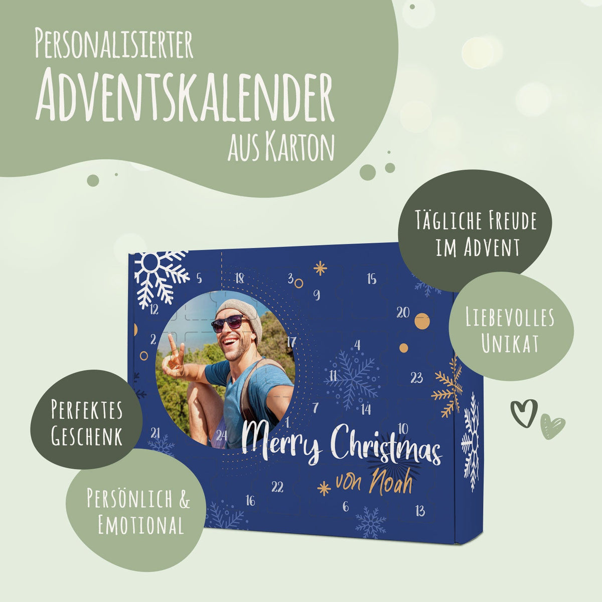 Personalisierter DIY Adventskalender Fotomotiv Kreis mit Foto & Namen zum selbst Befüllen