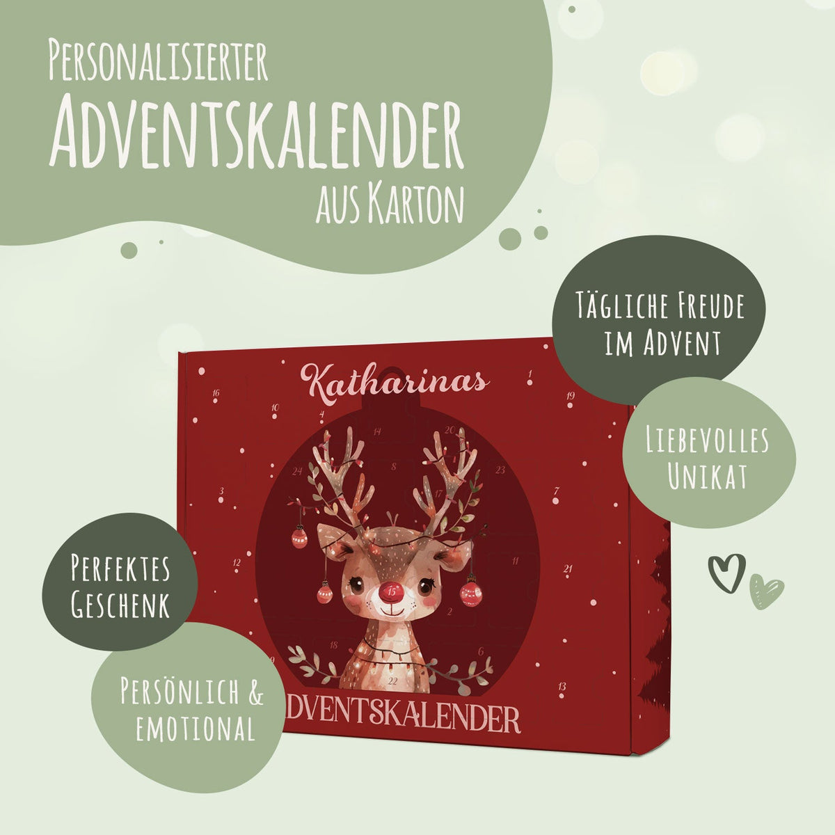 Personalisierter DIY Adventskalender mit Rentier Design zum selbst Befüllen