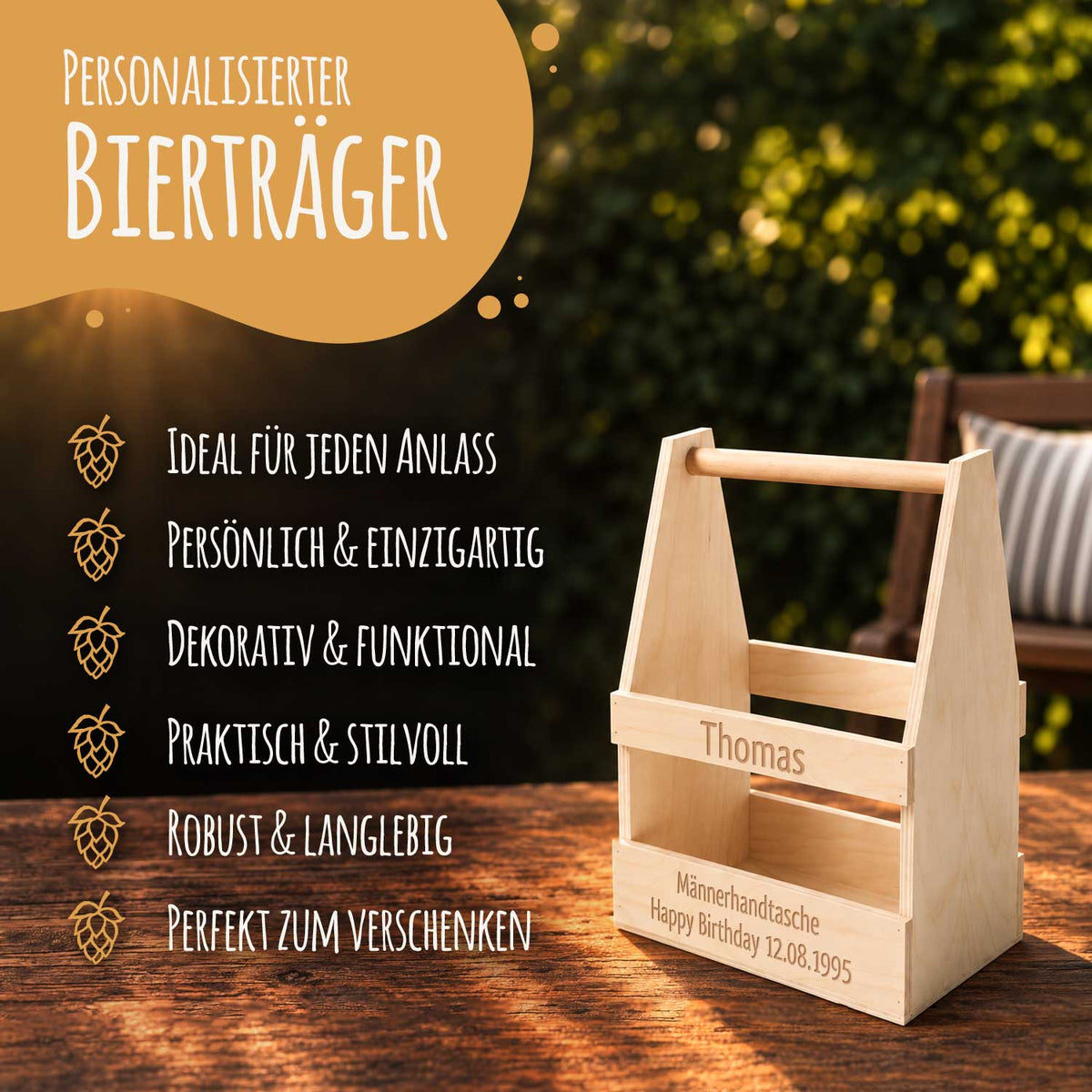 Bierträger aus Holz für 6 Flaschen