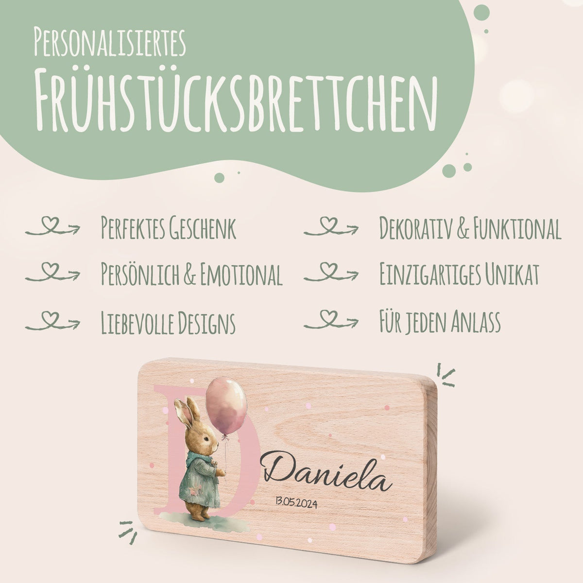 Frühstücksbrettchen mit Druckmotiv & Name - Initial