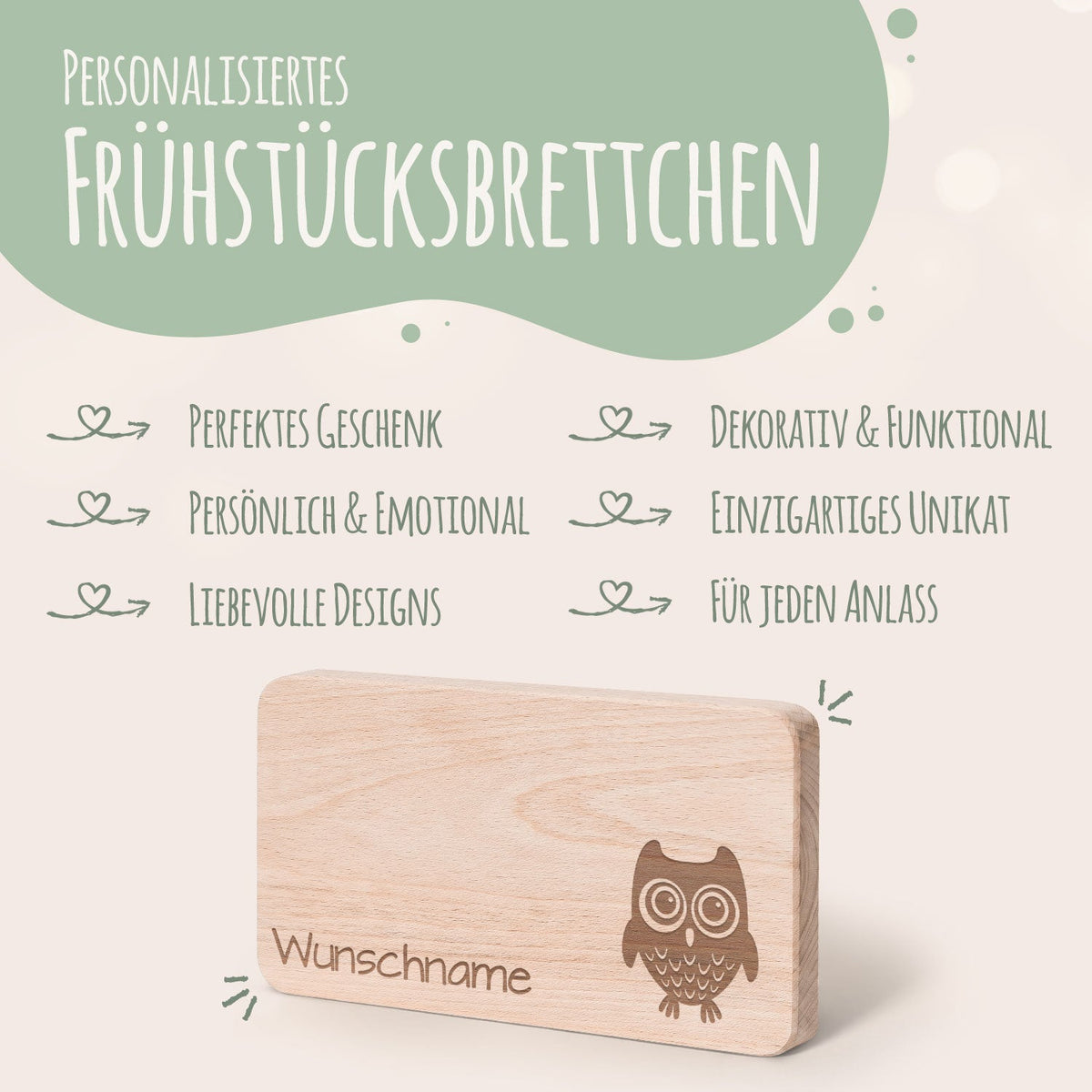 Frühstücksbrettchen für Kinder im " Eule" Design mit Wunschname