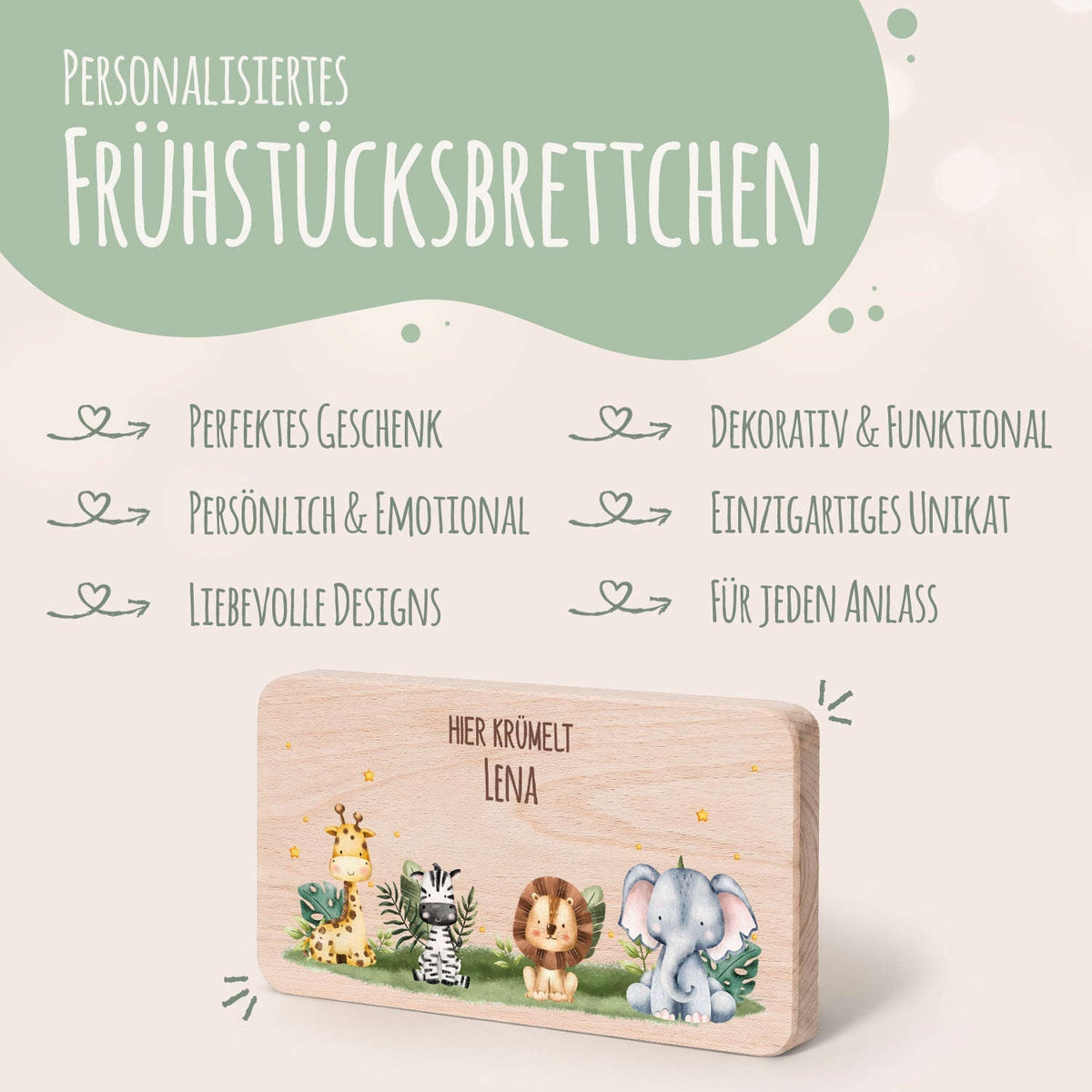 Frühstücksbrettchen mit Druck & Name im "Tiergruppe" Design Namma Markt