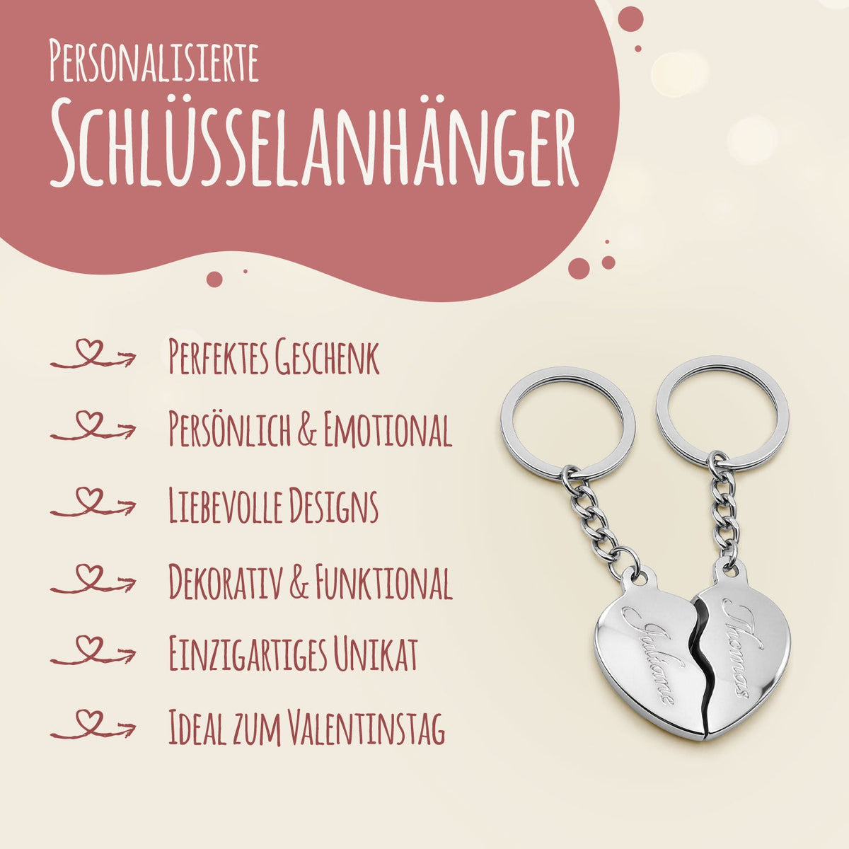 Schlüsselanhänger Broken Heart in Silber mit Gravur