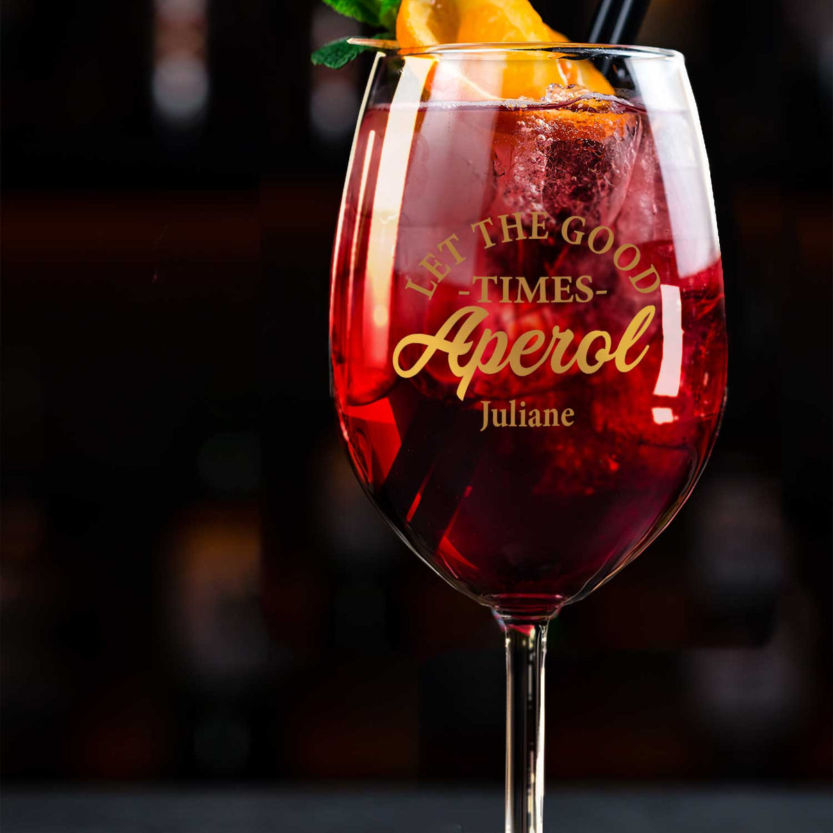 Stölzle Lausitz Weinglas mit UV-Druck - "Let the good times Aperol" mit Namen