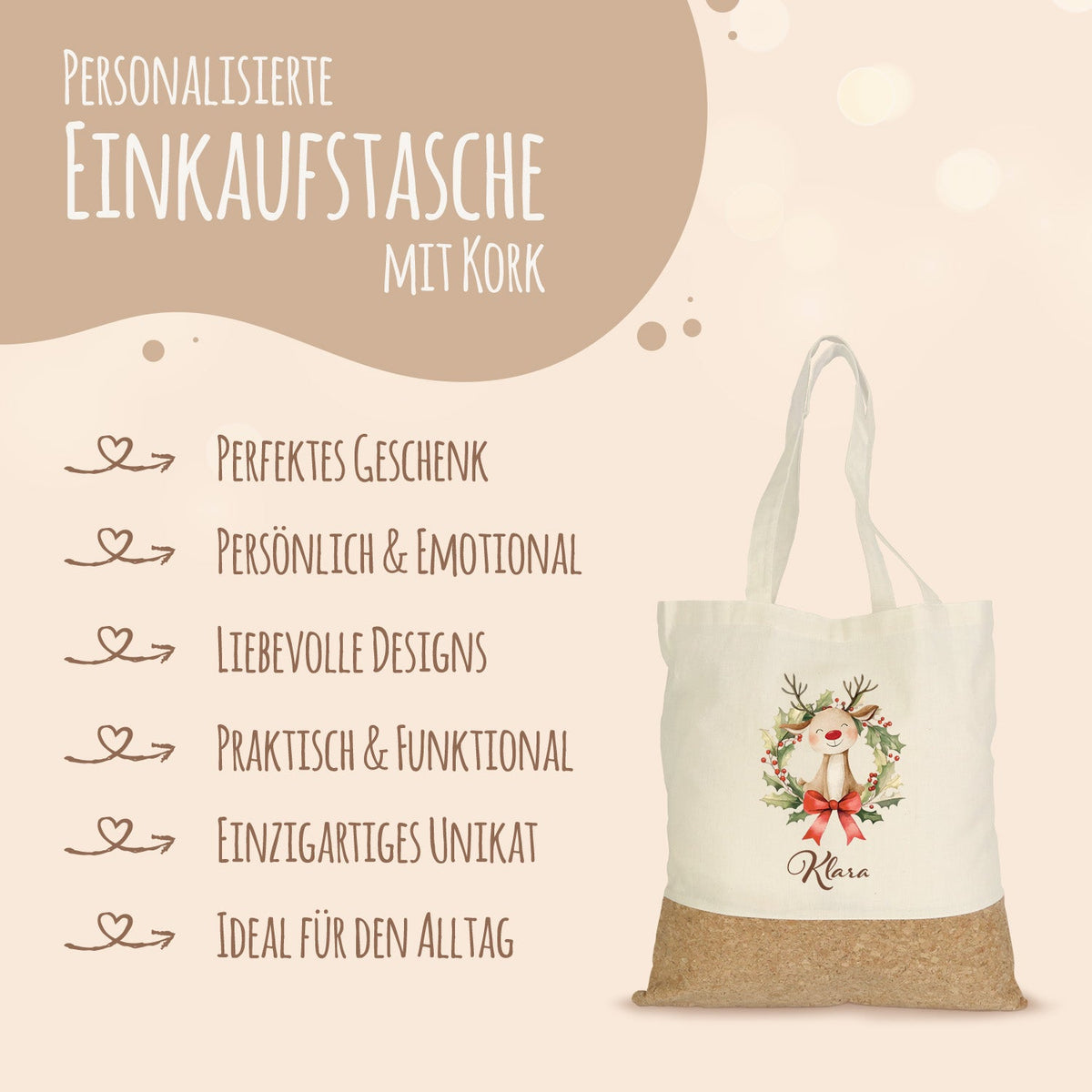 Einkaufstasche Kork - Kranztiere