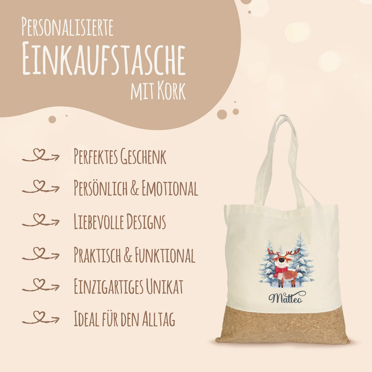 Einkaufstasche Kork - Schneetiere