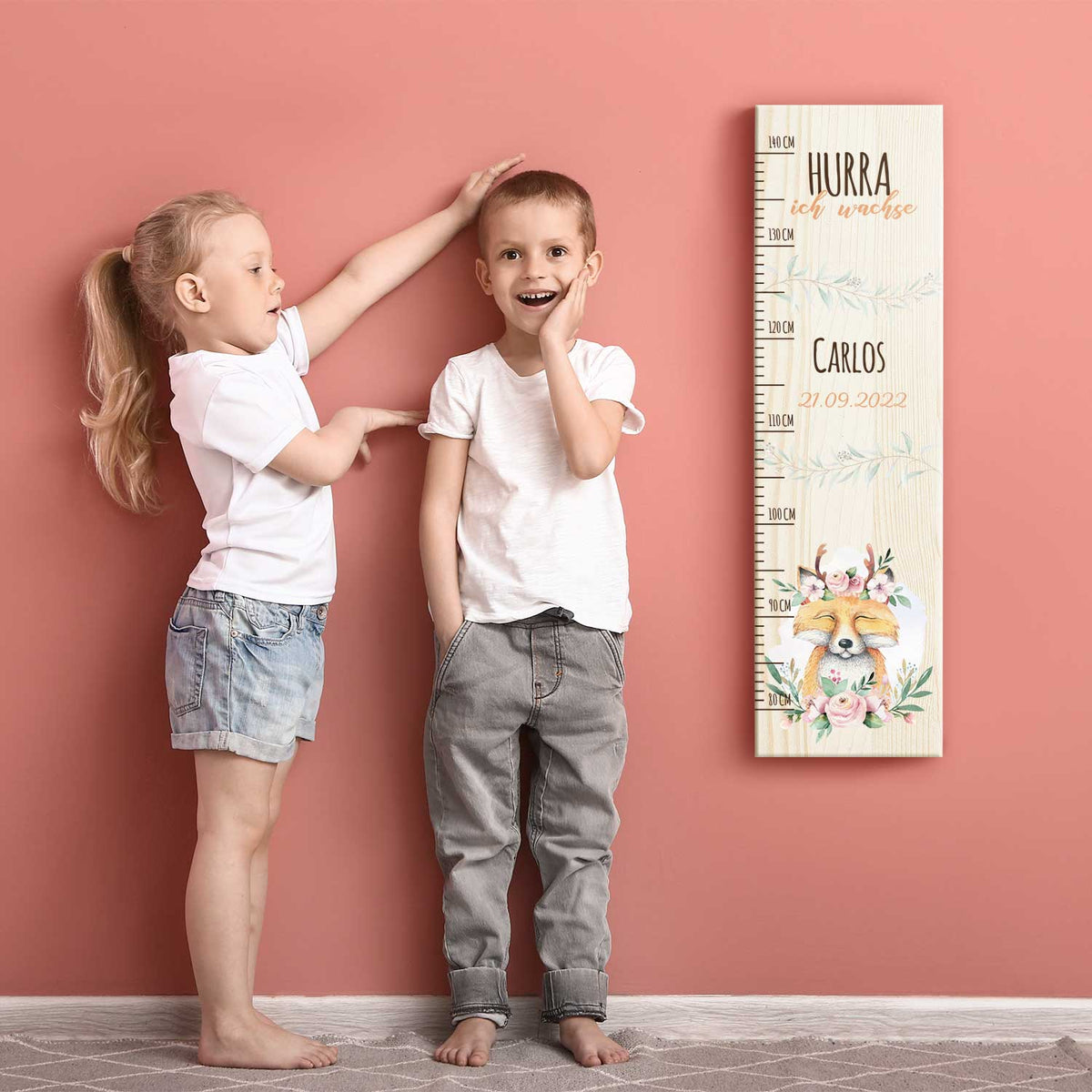 Messlatte mit Namen für Kinder im Fuchs Design