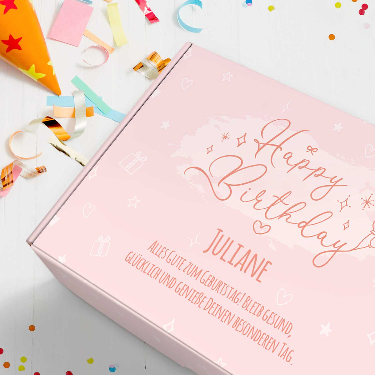 Personalisierte DIY Geschenkbox - Rosa Happy Birthday mit Wunschtext