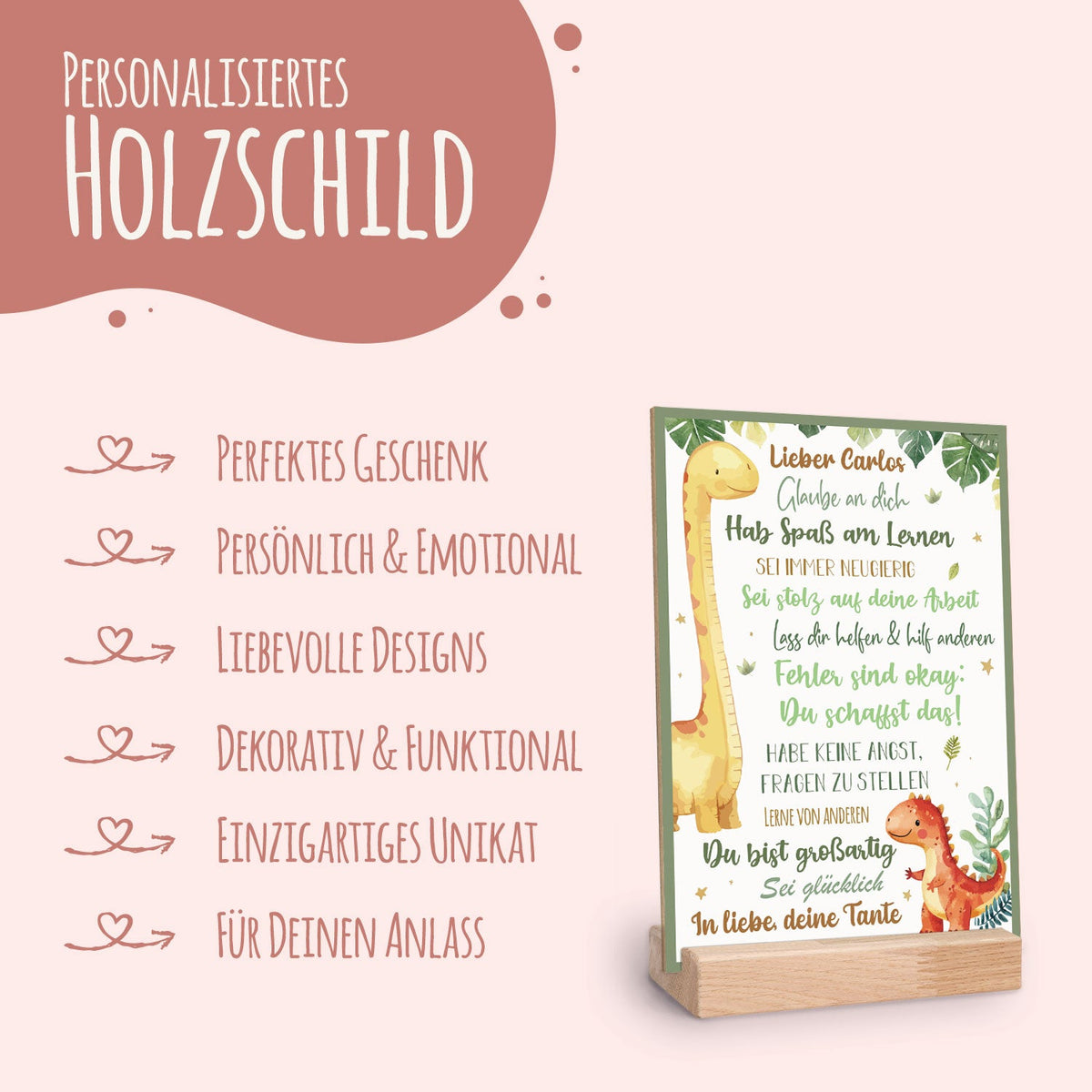 Holzschild zur Einschulung - Dino - Einschulungsmutmacher
