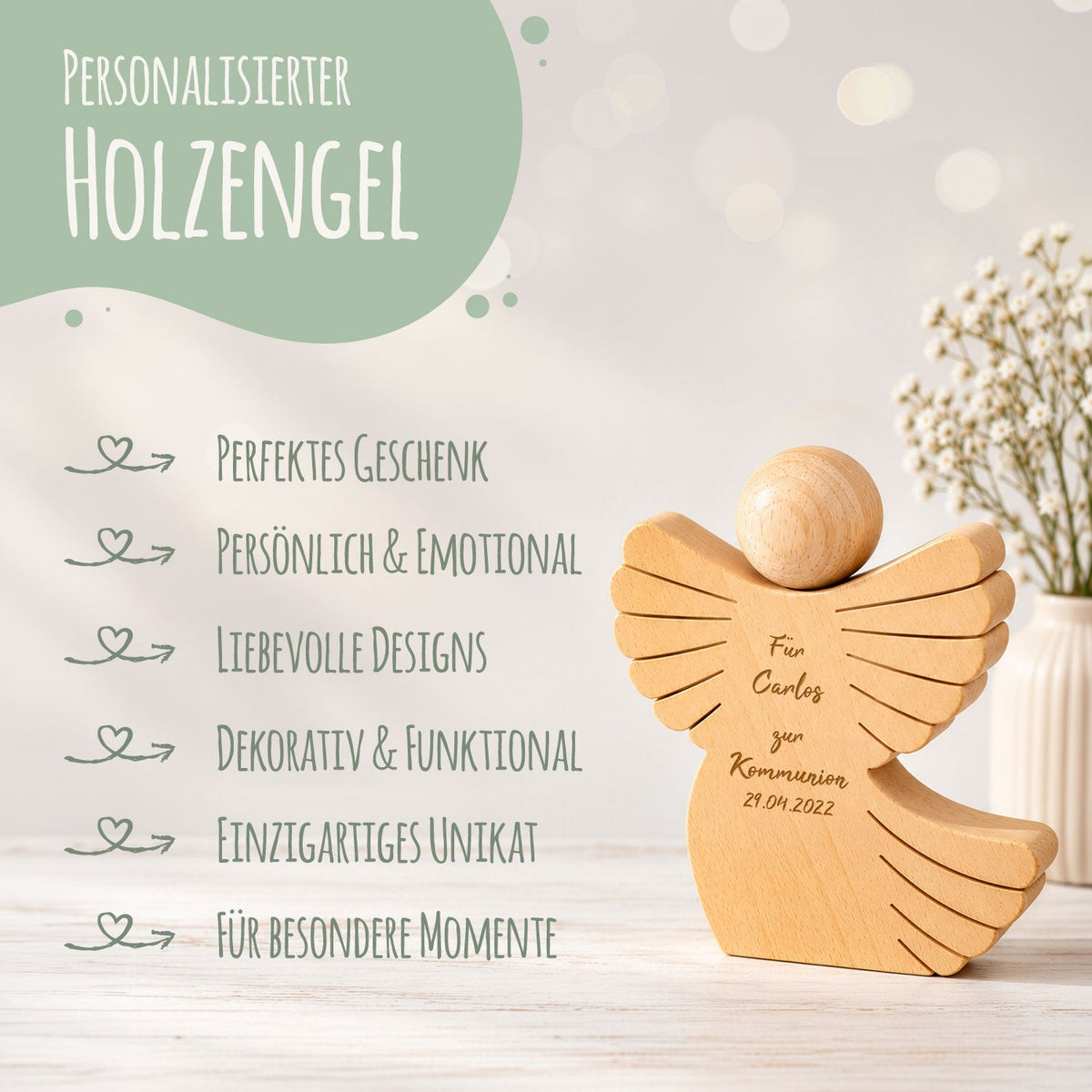 Holzengel mit Namen & Datum – persönliches Geldgeschenk
