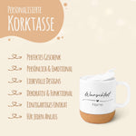 Bedruckte Tasse mit Korksockel & Deckel - Wunschtext V1 Namma Markt