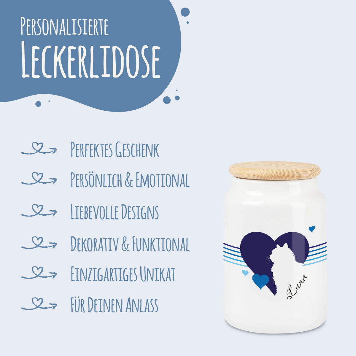 Leckerlidose für deine Haustiere - Herz Silhouette - Personalisiert mit Namen