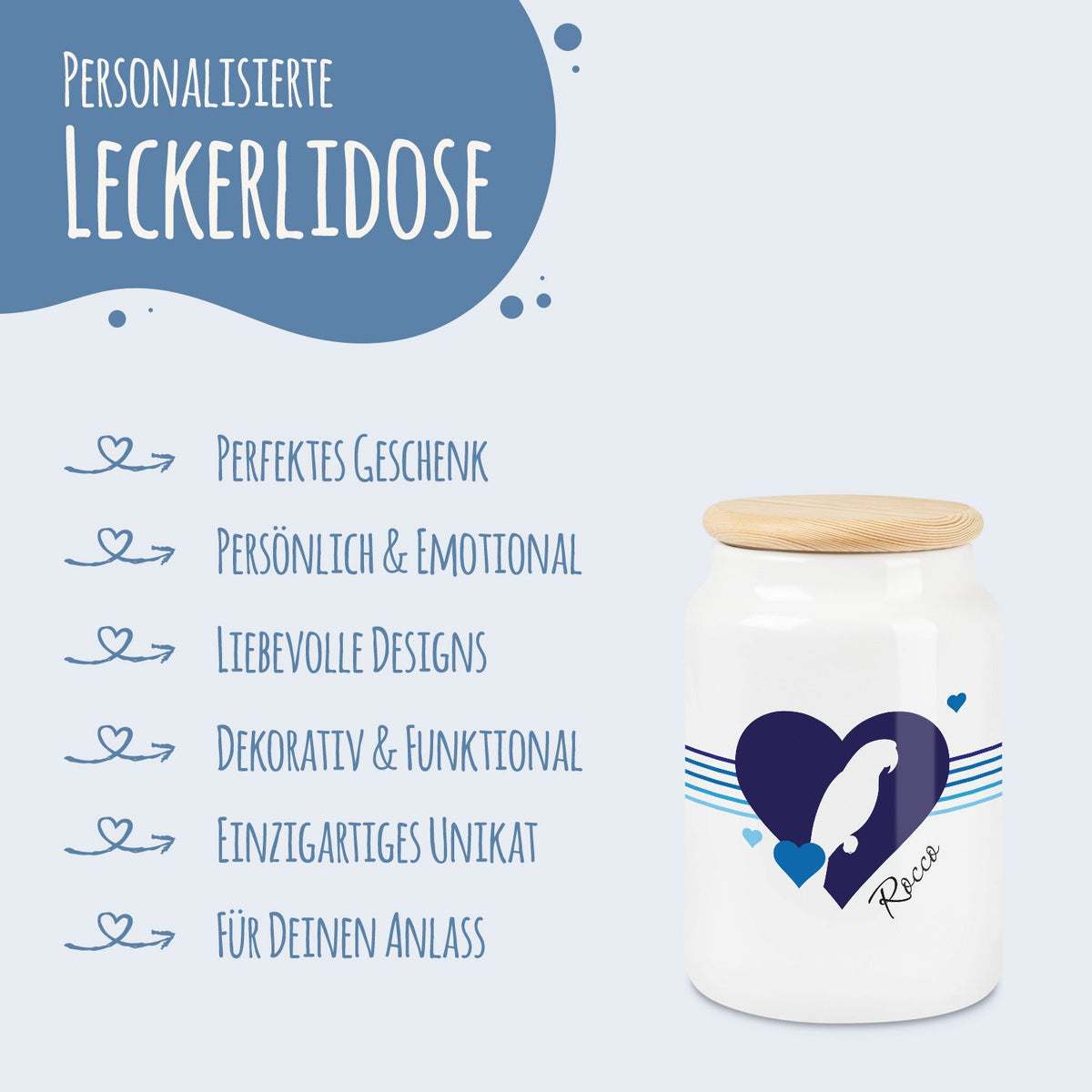 Leckerlidose für deine Haustiere - Herz Silhouette - Personalisiert mit Namen