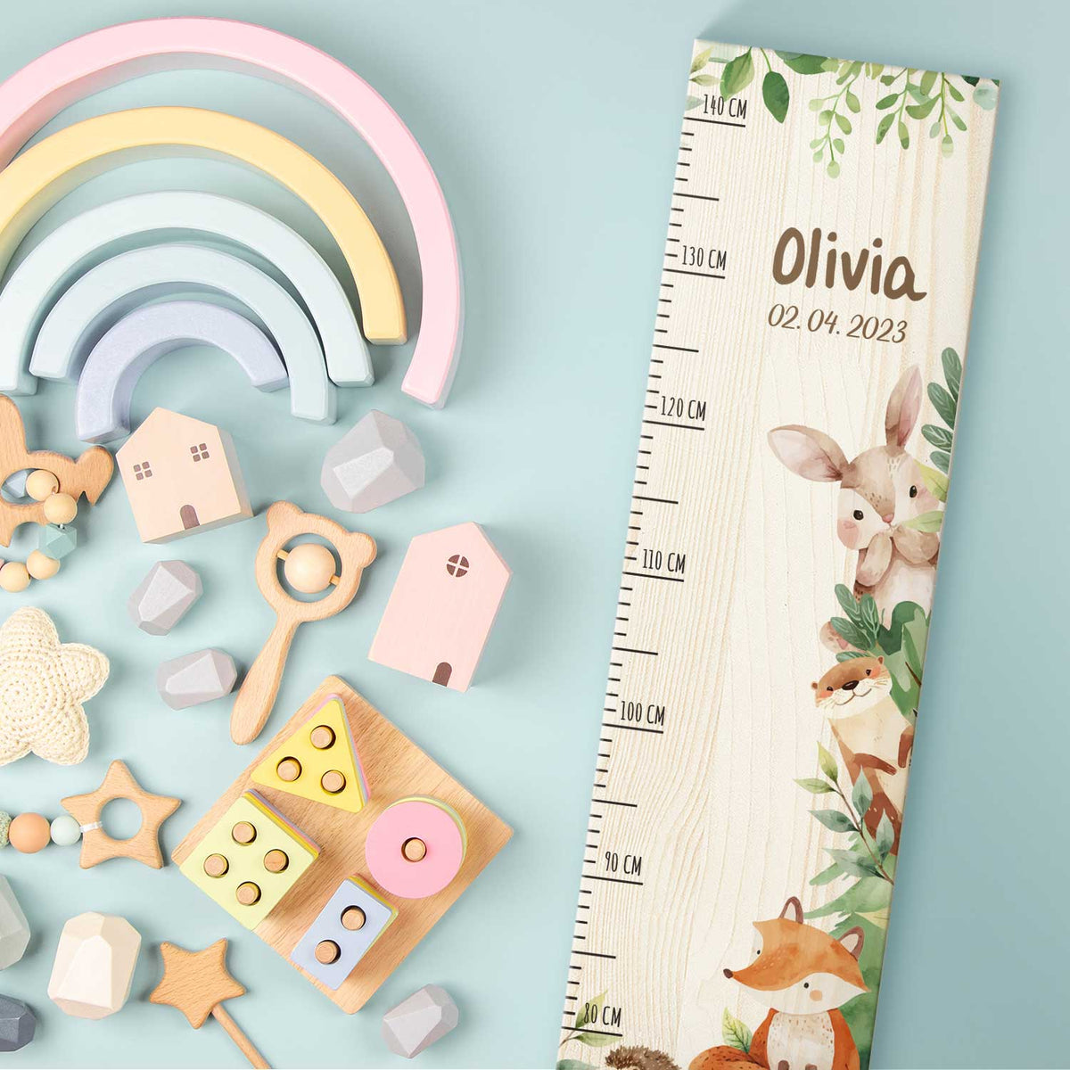Messlatte mit Namen für Kinder im Waldtiere Design