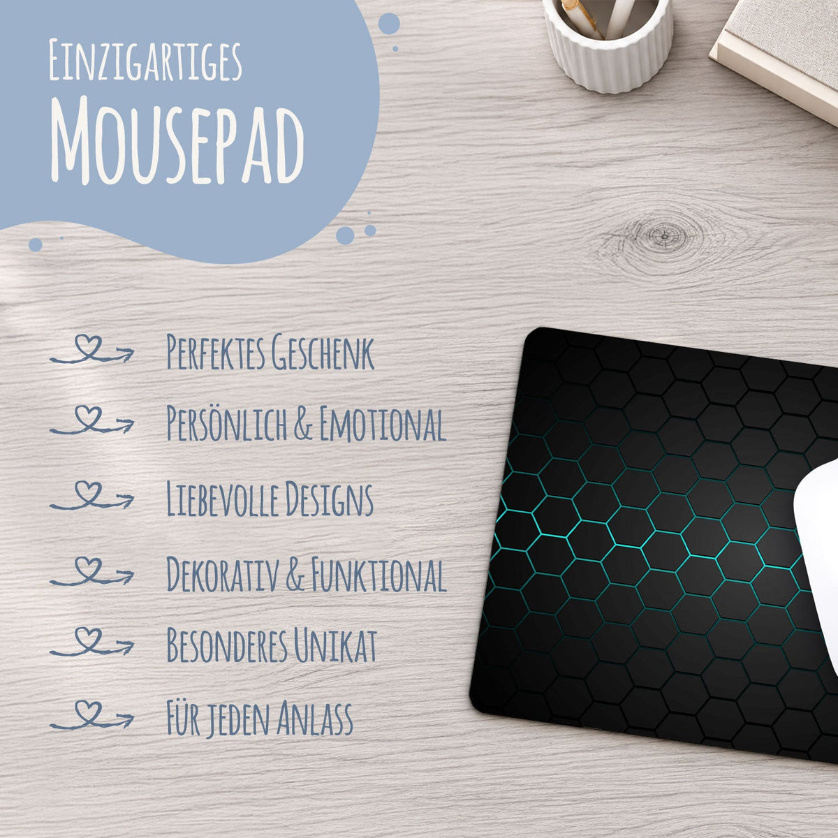 Bedrucktes Mousepad im Hexagon Design