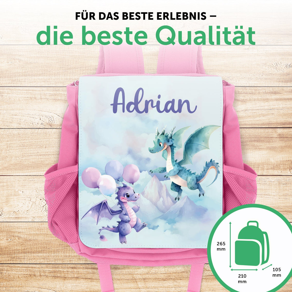 Bedruckter Rucksack für Kinder - Drache mit Name