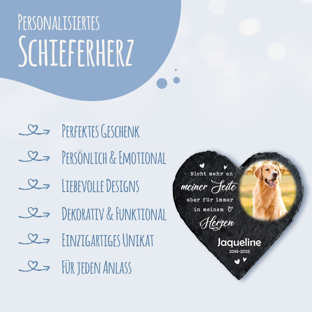 Bedrucktes Schieferherz - Tierfoto - Personalisiertes Geschenk