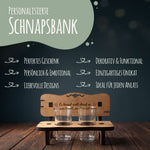 Gravierte Schnapsbank mit Spruch Es kommt nicht drauf an was man trinkt + 2 Schnapsgläser