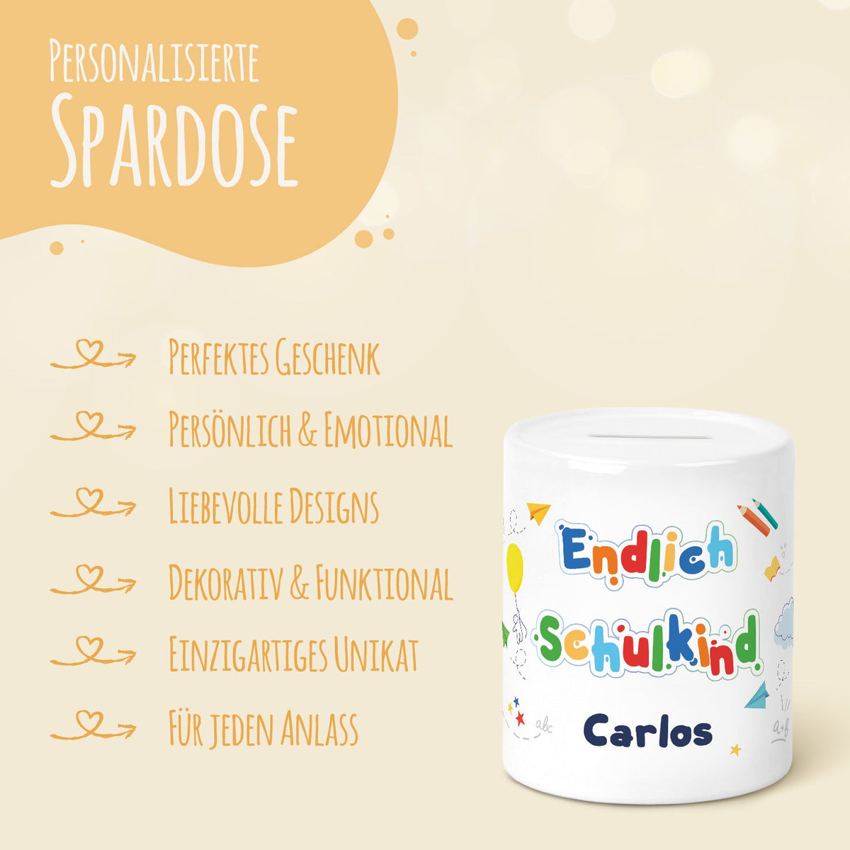 Spardose aus Keramik - Endlich Schulkind