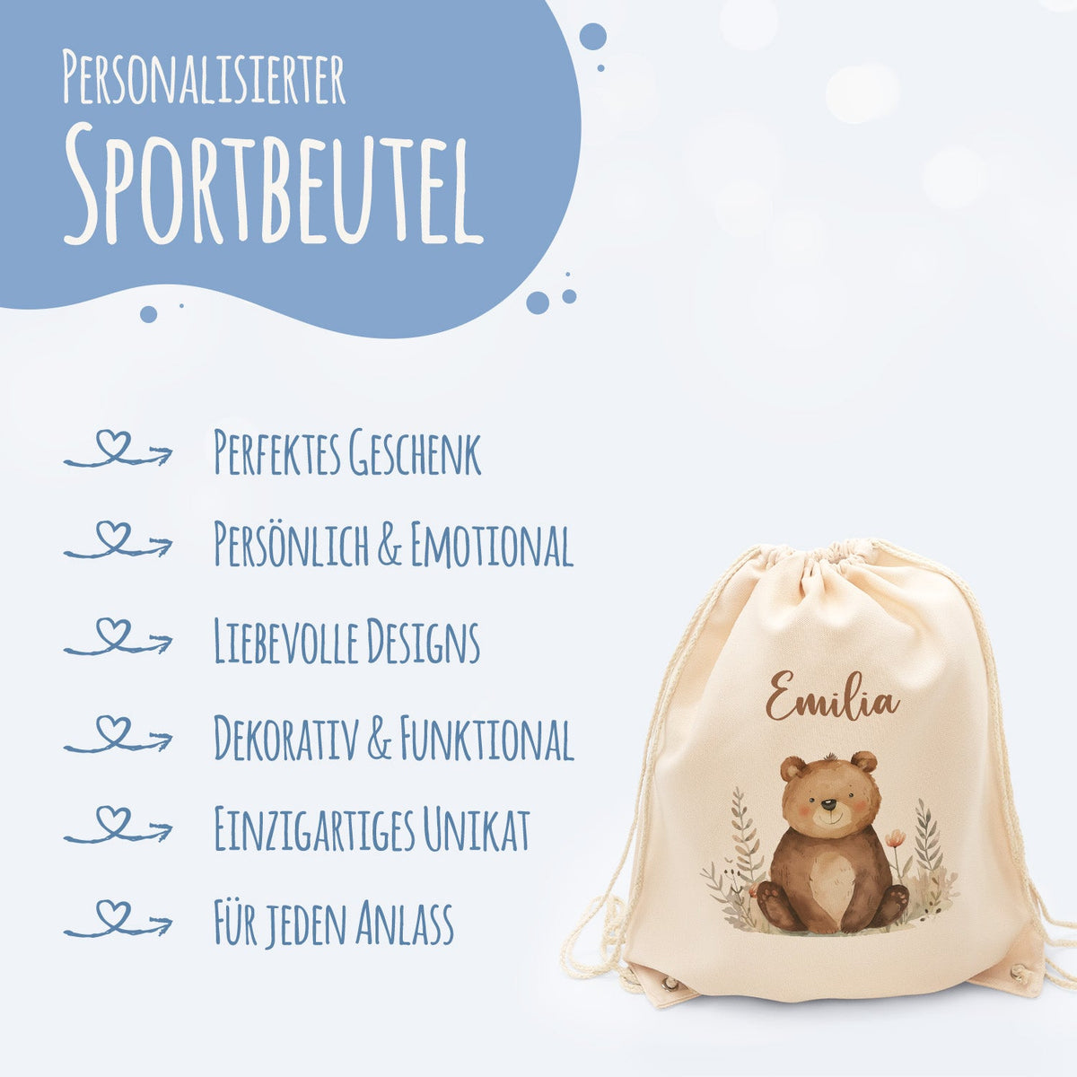 Turnbeutel mit Kindermotiv  - Waldtier - für Kinder