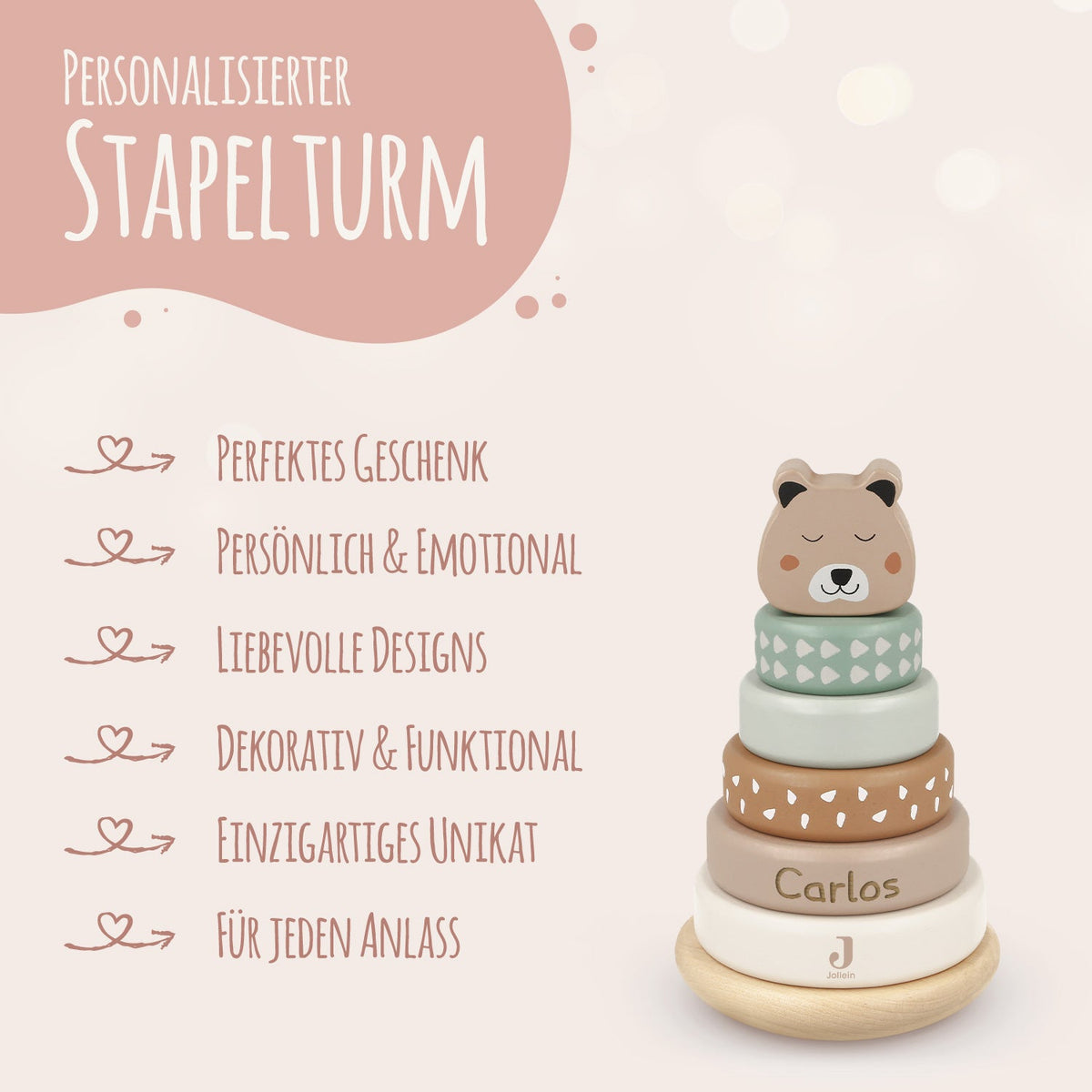 Stapelturm aus Holz (rund) von Jollein - personalisiert mit Name