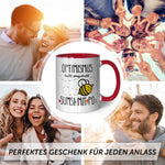 Bedruckte Tasse mit Spruch - Optimismus heißt umgedreht Sumsi mit Po
