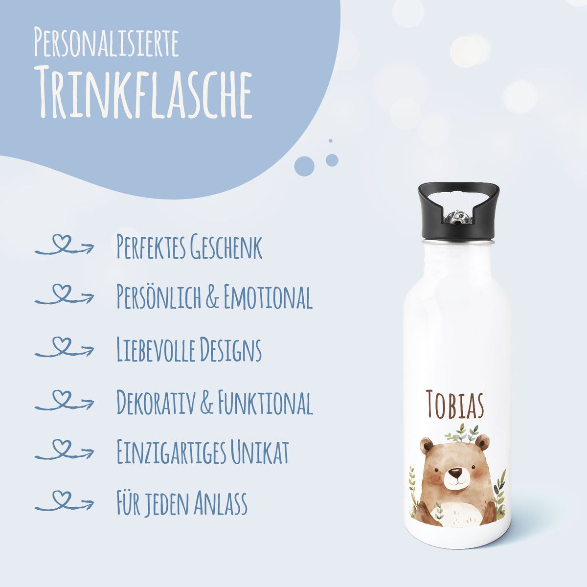 Bedruckte Trinkflasche aus Edelstahl - Waldfreunde V2