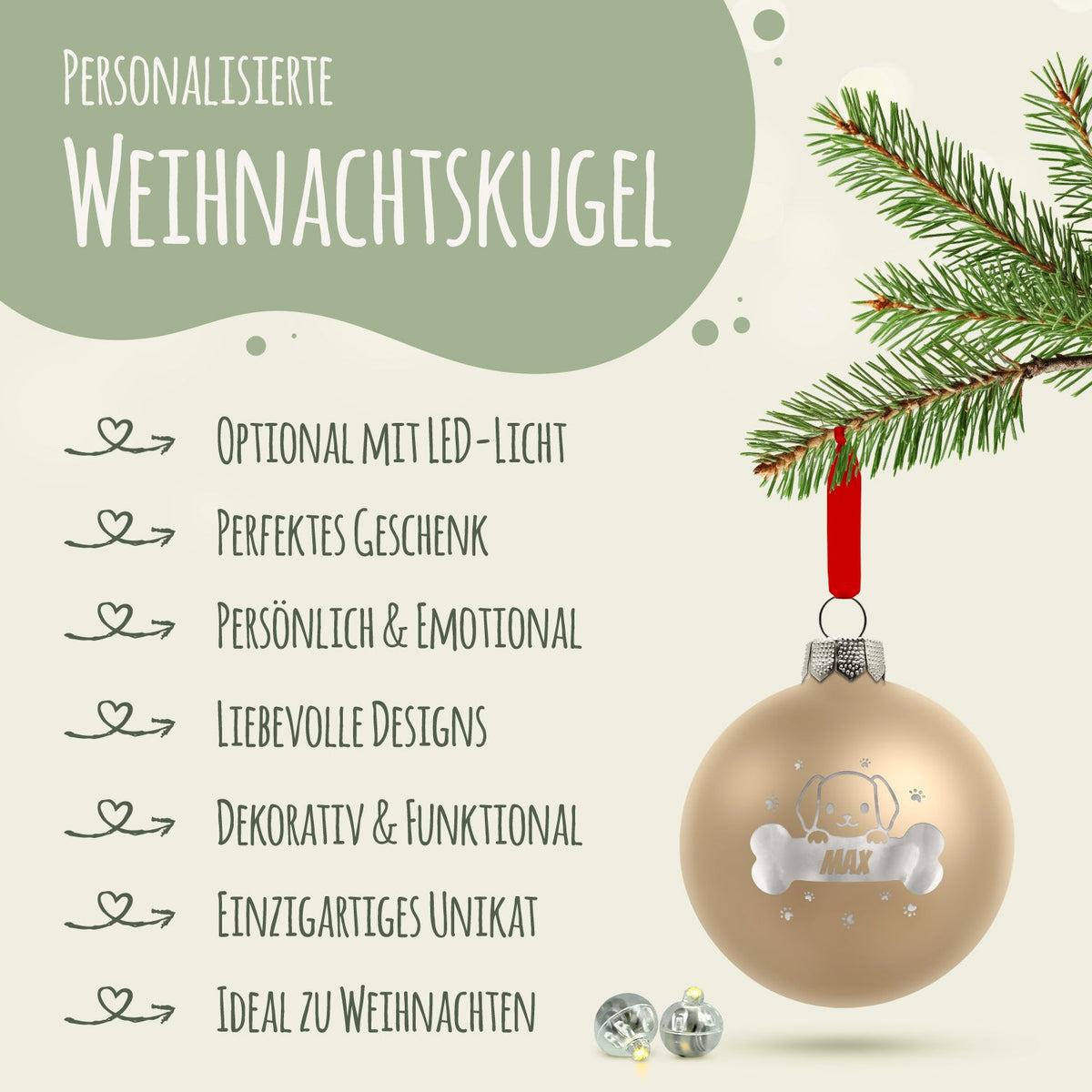 Gravierte Weihnachtskugel - Haustier - Hund & Katze