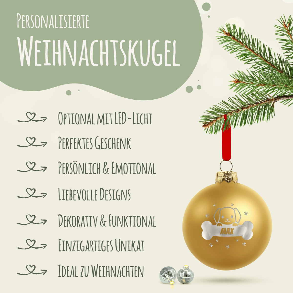 Gravierte Weihnachtskugel - Haustier - Hund & Katze
