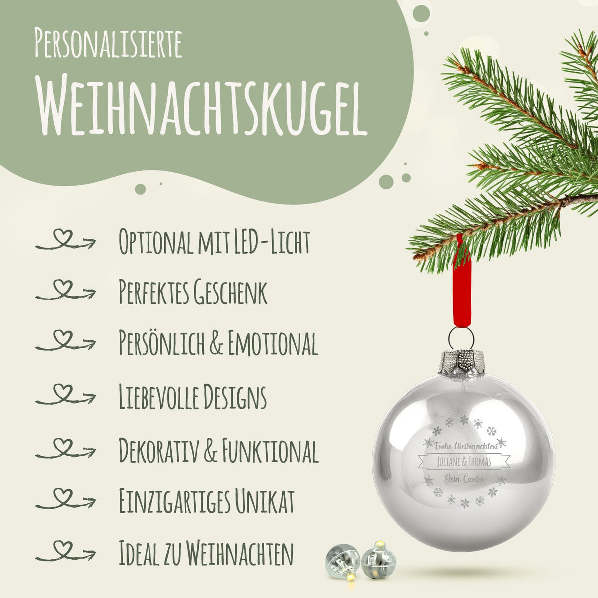 Gravierte Weihnachtskugel mit Wunschtext