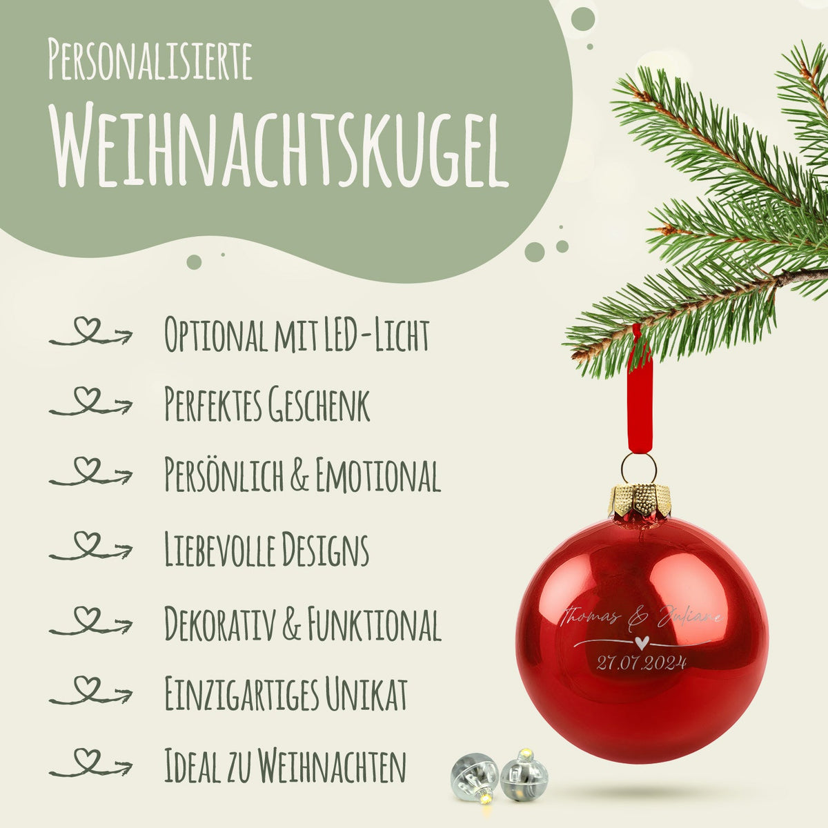 Gravierte Weihnachtskugel - Wedding Love