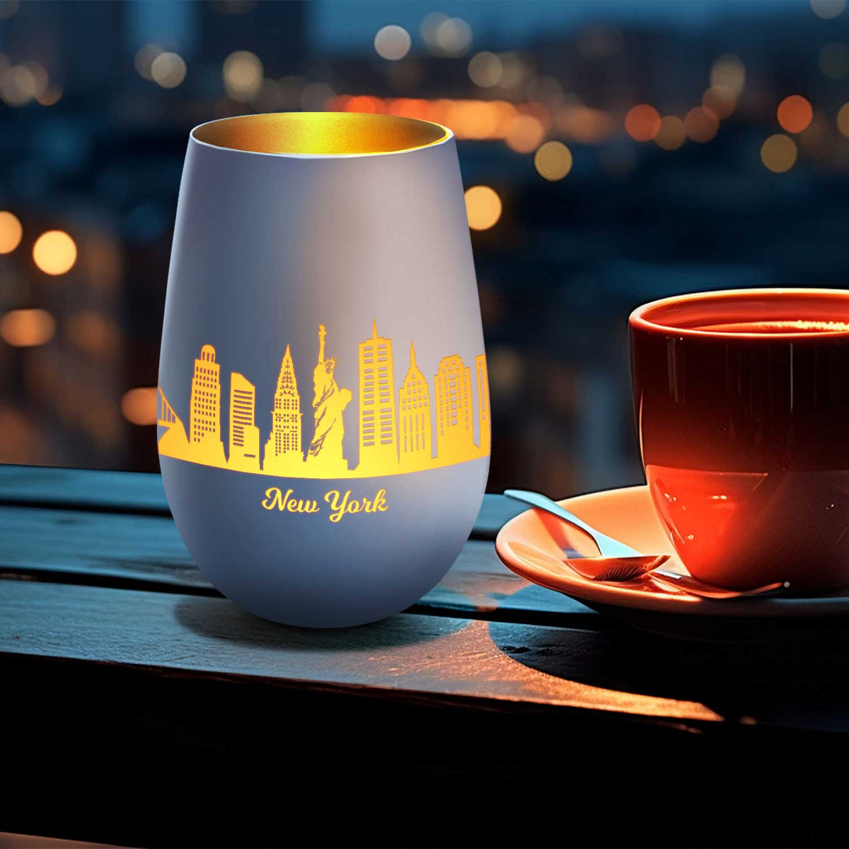 Deko Windlicht aus Glas mit Gravur - Skyline New York