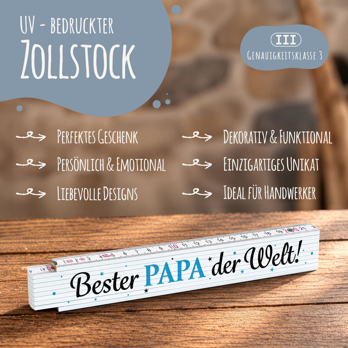 Zollstock 2 Meter - Bester Papa, Opa oder Onkel der Welt