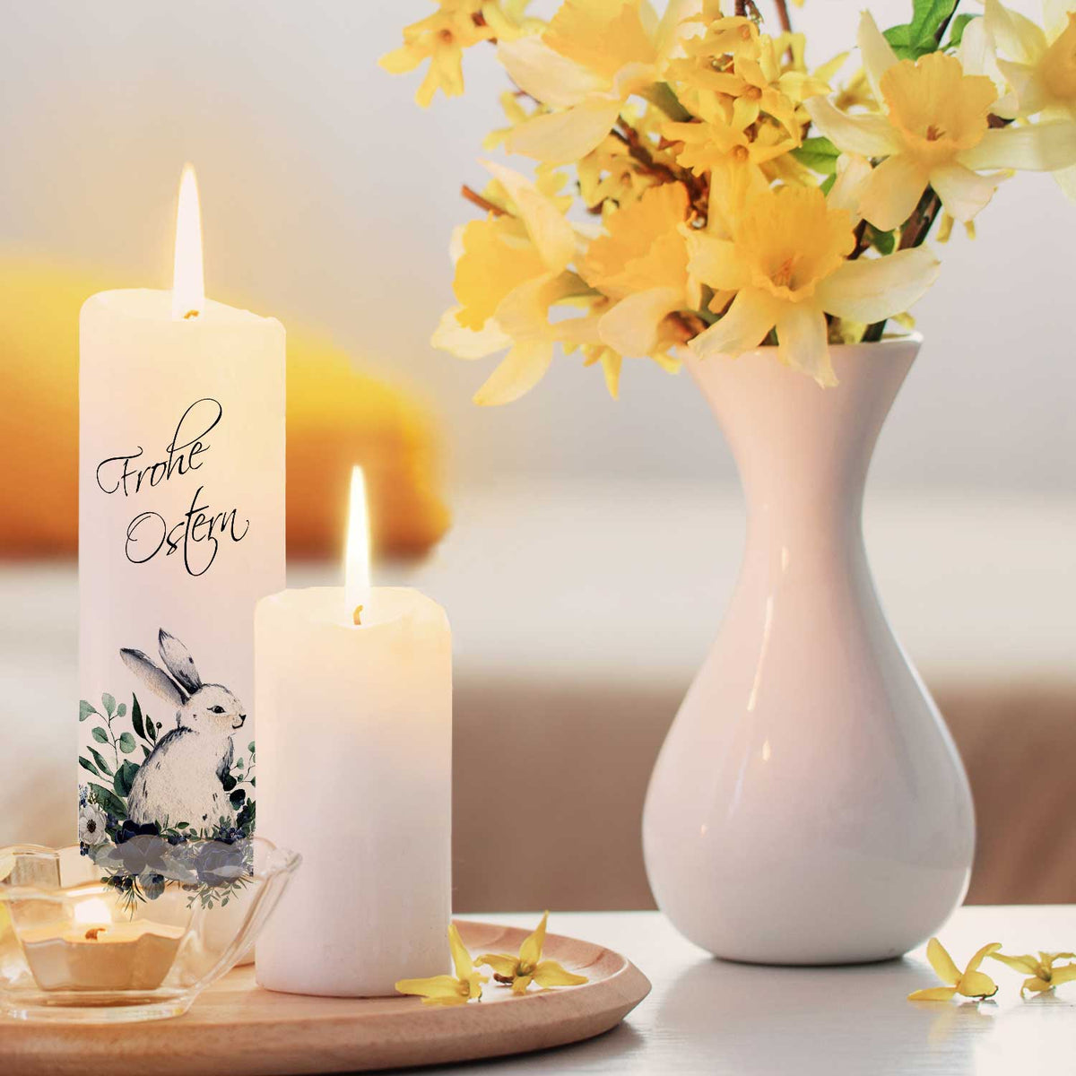 Große Kerze "Osterhase mit Blumen" zu Ostern