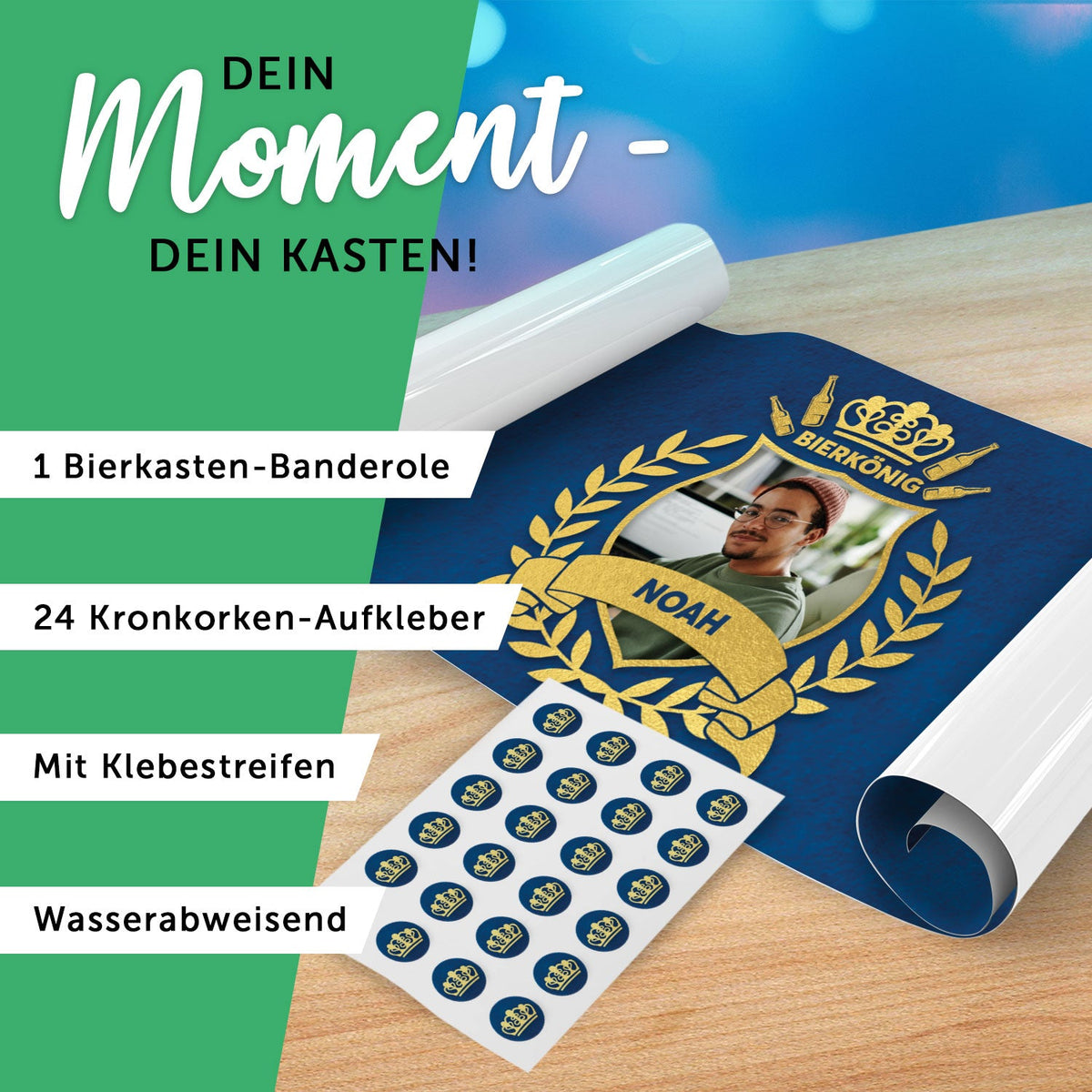 DIY Bierkasten Banderole mit 24 Deckelaufklebern - Bierkönig