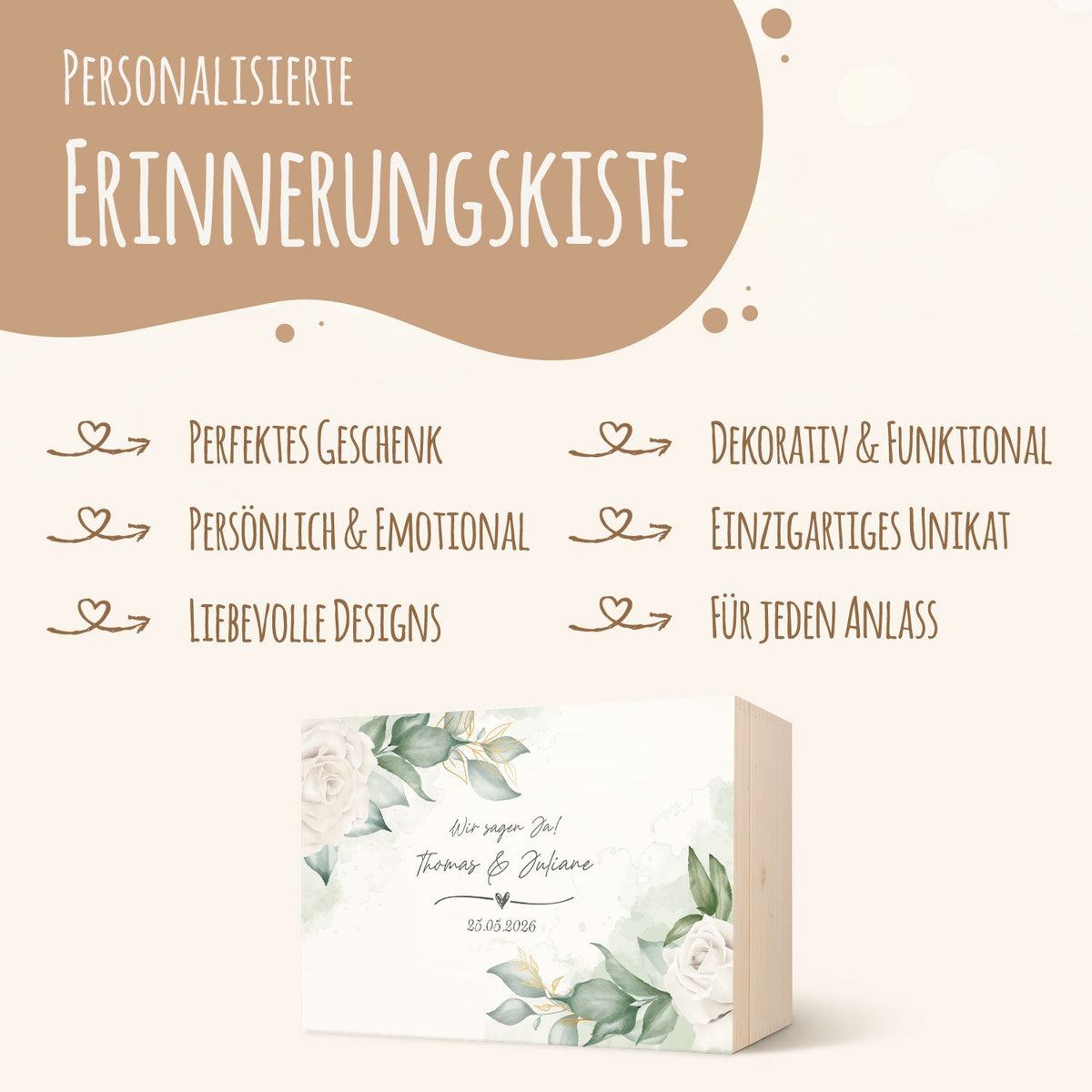 Erinnerungskiste mit UV-Druck im Wedding Love Design - Personalisiertes Geschenk zur Hochzeit
