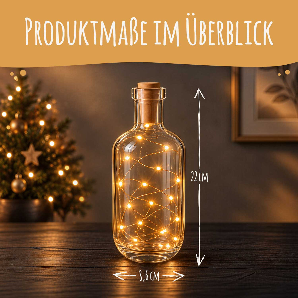 Flaschenlicht mit LED-Lichterkette und UV Druck - Goldenes Geschenk Design - Weihnachtsdekoration