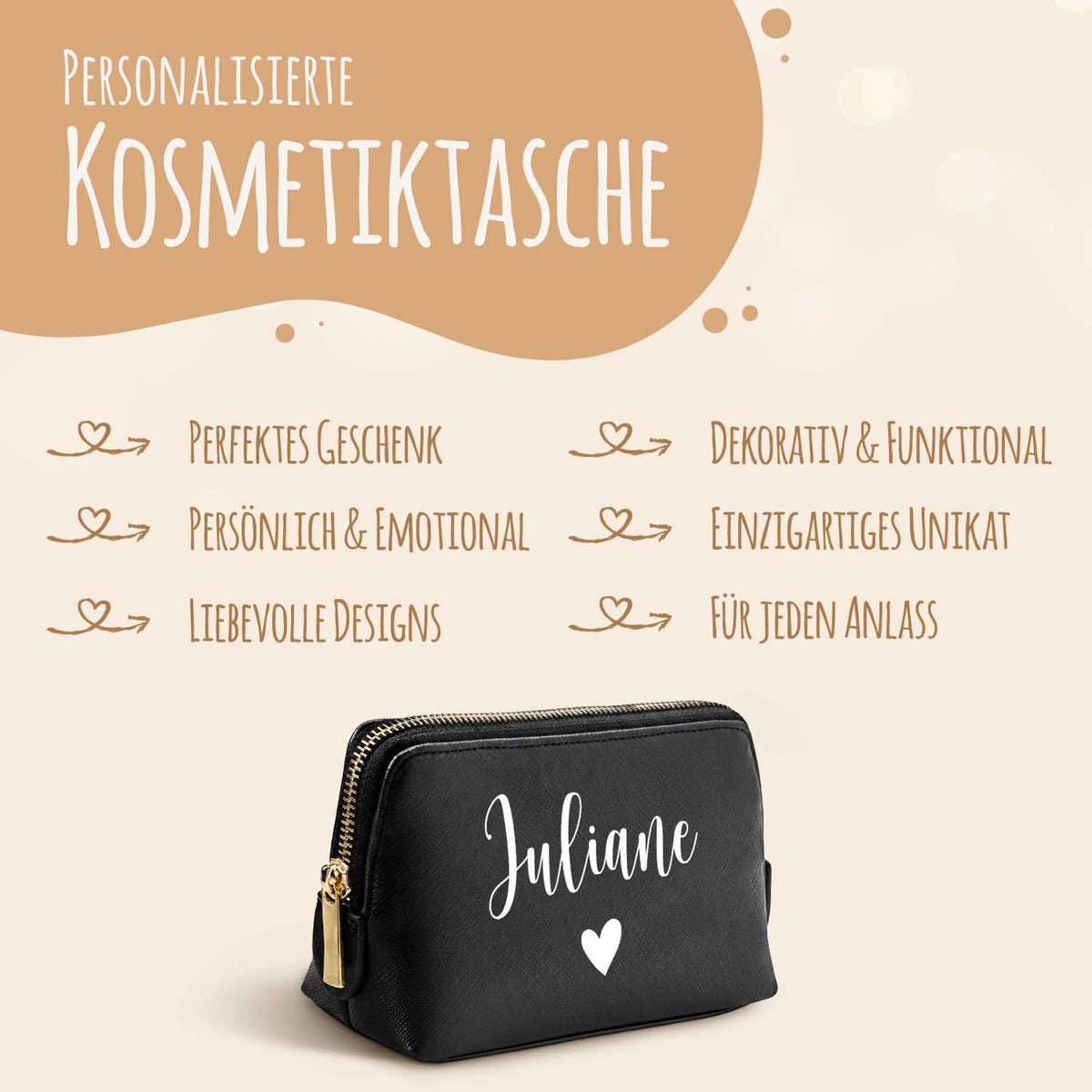 Personalisierte Leder Kosmetiktasche mit Name für Kosmetik & MakeUp Namma Markt
