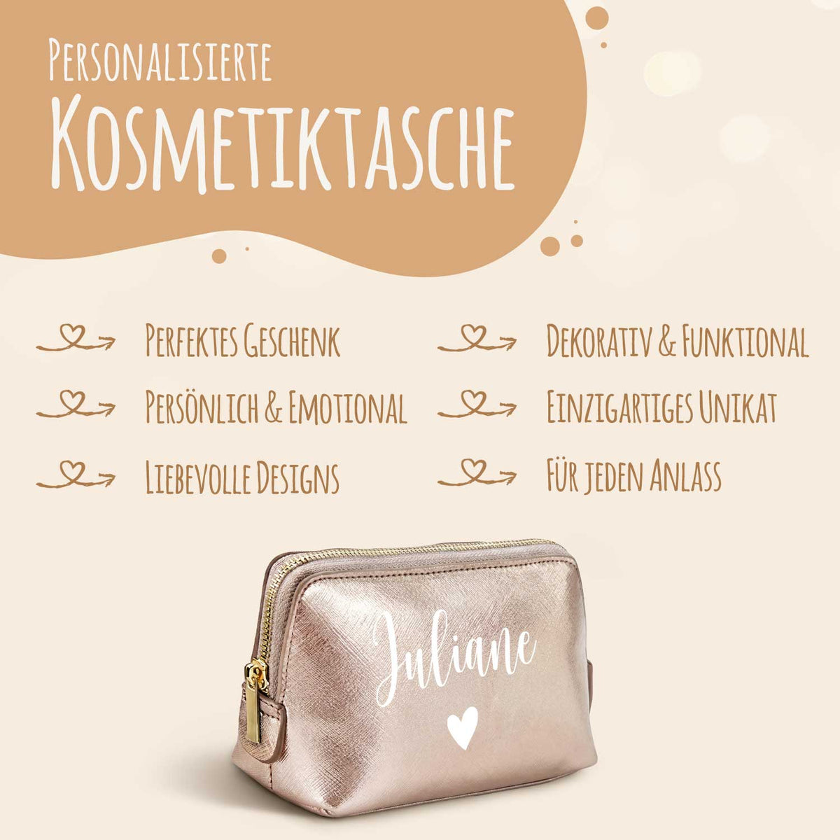 Personalisierte Leder Kosmetiktasche mit Name für Kosmetik & MakeUp Namma Markt