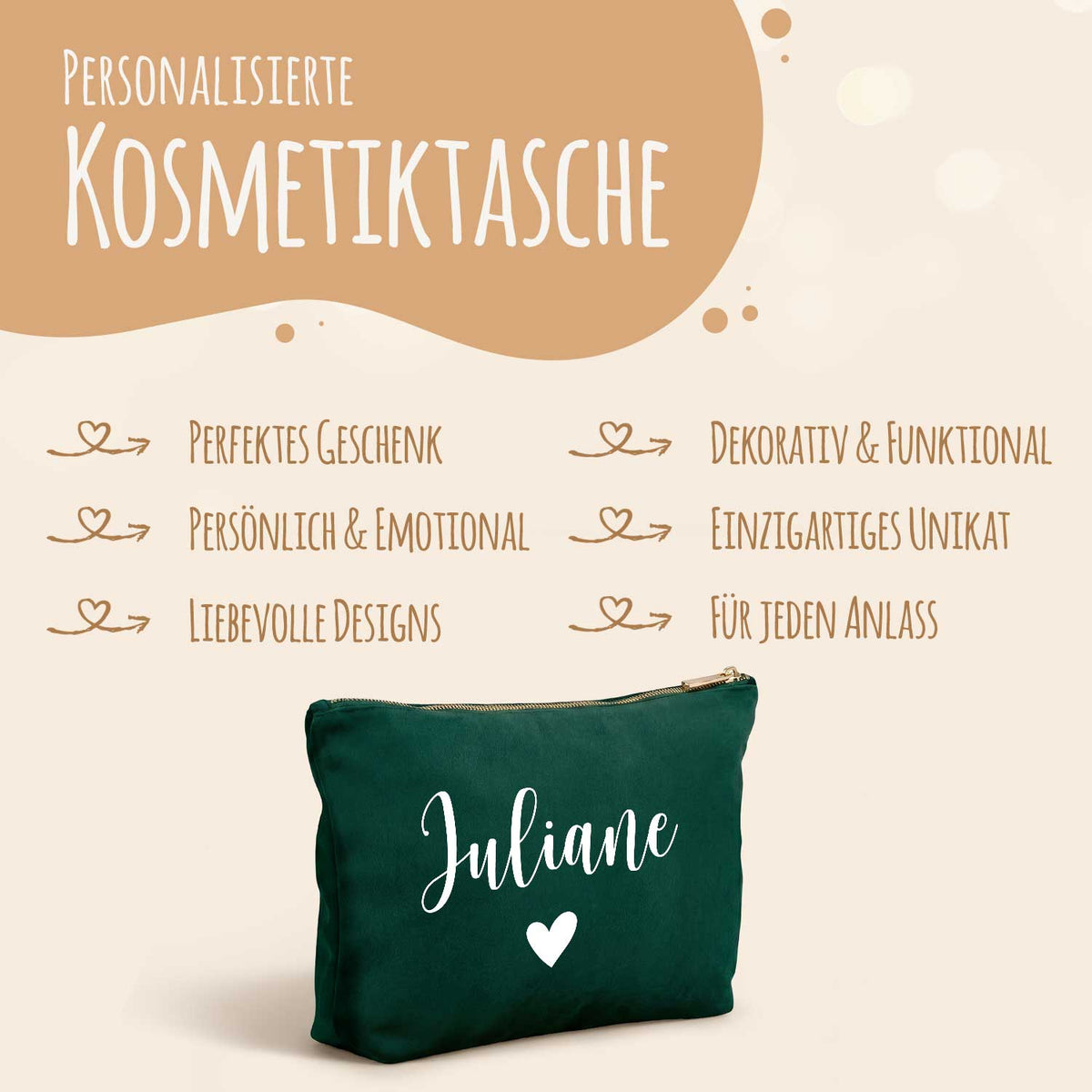 Personalisierte Samt Kosmetiktasche mit Name für Kosmetik & MakeUp