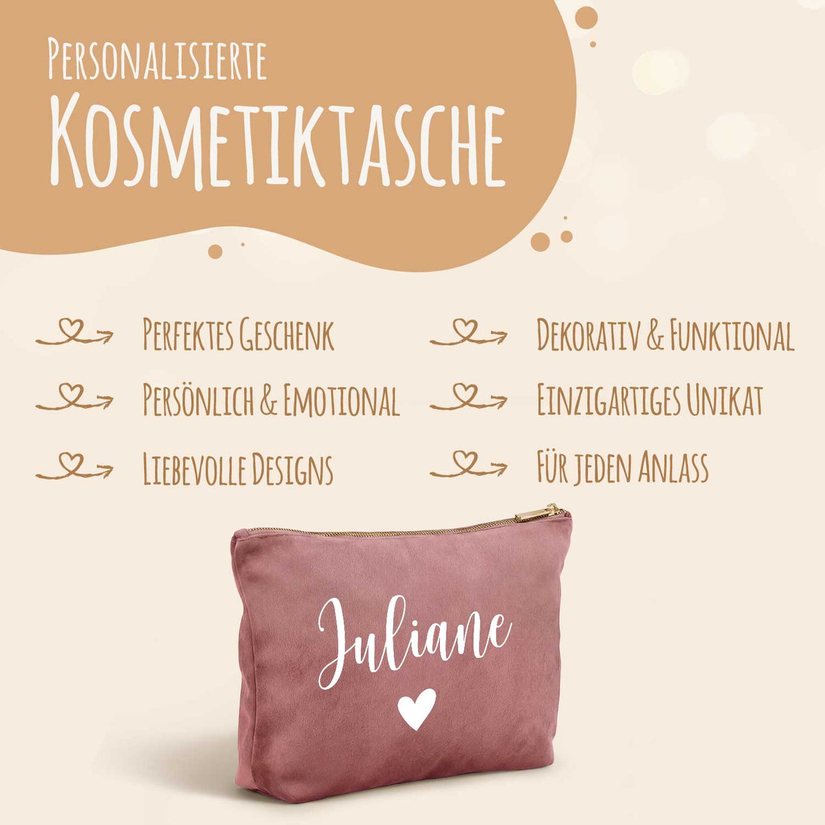Personalisierte Samt Kosmetiktasche mit Name für Kosmetik & MakeUp