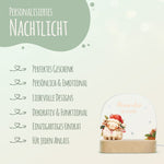 Kinder LED Nachtlicht mit Sockel aus Holz - "Weihnachtstiere"