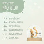 Kinder LED Nachtlicht mit Sockel aus Holz - "Initial Tiere"