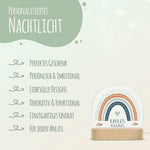 Kinder LED Nachtlicht mit Sockel aus Holz im Regenbogen Design