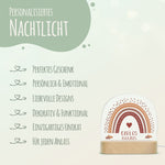 Kinder LED Nachtlicht mit Sockel aus Holz im Regenbogen Design