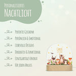 Kinder LED Nachtlicht mit Sockel aus Holz - "Tiergruppe Waldtiere"
