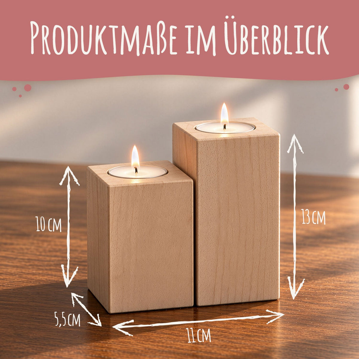 Graviertes Teelichthalter Set aus Holz im "Hand in Hand" Design