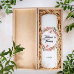 Große Kerze "Floral White" - Hochzeitskerze mit Namen, Datum & Wunschtext